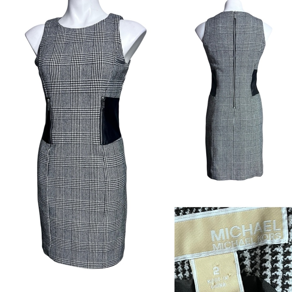 Michael Kors dress sz 2 Black/white stretch houndstooth sleeveless office church